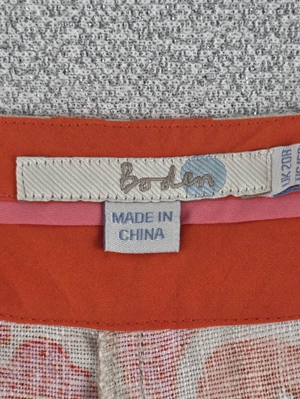 Boden Floral Brocade Linen Pants Tan Orange Pink Wmn's 16R - Picture 2 of 13
